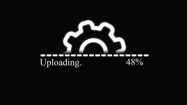 Gear setting system formatting animation. Efficient upload progress bar sleek UI design, stylish Uploading Bar Modern Interface Element, isolated on black background.
