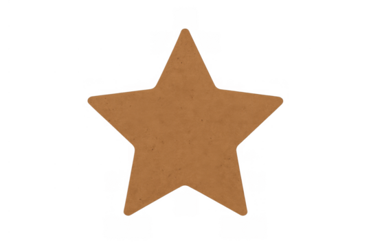 Brown paper craft star cutout with five points on transparent background representing award, quality, symbol