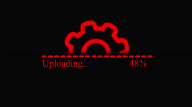 Gear setting system formatting animation. Efficient upload progress bar sleek UI design, stylish Uploading Bar Modern Interface Element, isolated on black background.