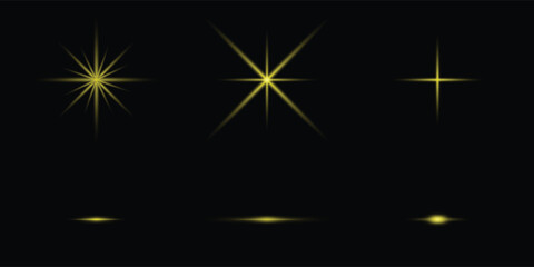 Golden Starburst Light Effect with Radial Rays on Black Background