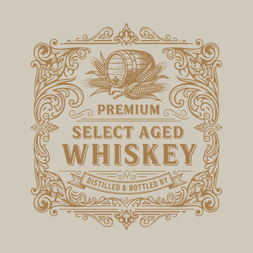 Vintage Whiskey Label Design Premium Select Aged Distilled Bottled.