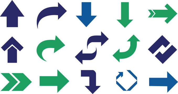 Diverse Collection of Directional Arrows in Blue and Green