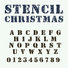 Stencil Christmas is a festive stencil-style font with a grunge effect, ideal for holiday crafts, rustic invitations, vintage d&eacute;cor, Christmas cards, and creative winter typography.