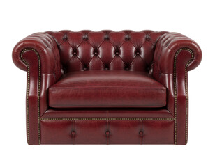 Classic Red Leather Armchair with Button-Tufted Design &mdash; Isolated.