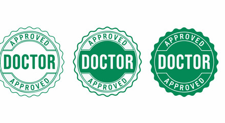Approved Doctor stamp and badge set vector graphic for medical certification and endorsement on white background
