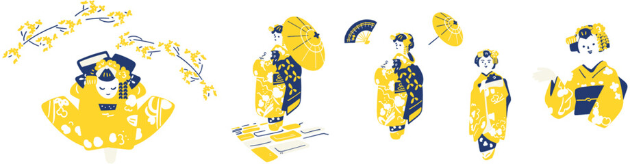 京都文化の象徴　舞妓さんの艶姿　インバウンド向けイラスト素材
