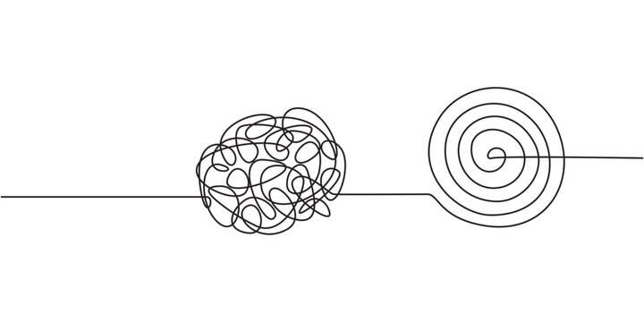 Chaos and mess circle continuous line drawn Psychotherapy linear concept  vector problem solution symbol. Open book with chaos and mess circle continuous one line drawn  Problem solution symbol