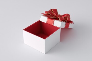 Obraz premium Open White Gift Box with Red Interior and Ribbon on White Background