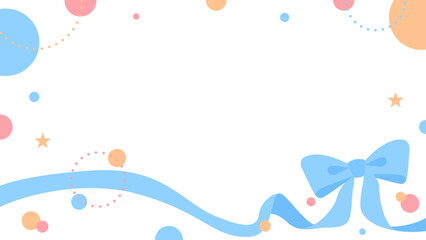 リボンのデコレーションフレーム、円形オブジェクト、ポップなデザイン、16:9サイズ