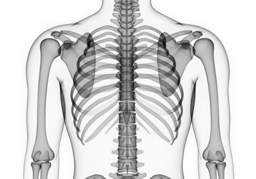 Human skeletal torso posterior view showing rib cage and spine