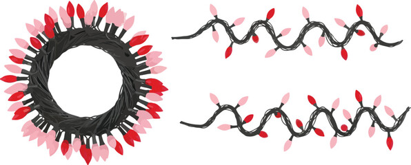 Festive Christmas wreath and string lights perfect for holiday decorations and celebrations.