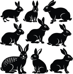 Rabbit Silhouette Illustration Set – Bunny Vector Bundle