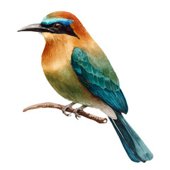 Watercolor vector illustration of Motmot, isolated on white background.