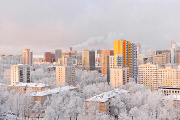 Moscow, Russia, residential sleeping district in winter