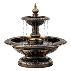 Elegant tiered bronze garden fountain with cascading water and ornate details