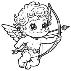 Cute Cartoon Cupid Cherub Angel Outline Drawing with Bow and Arrow