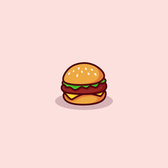 Delicious Cartoon Hamburger Icon On Soft Pink Background For Food