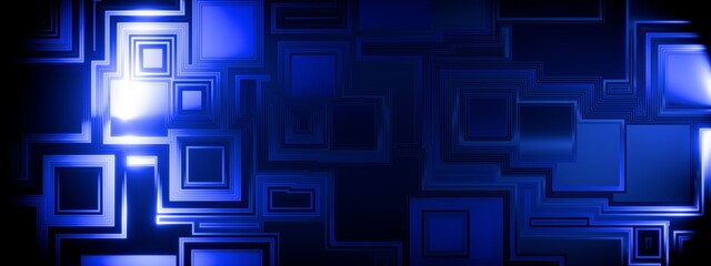 Abstract Blue Geometric Labyrinth Background, Futuristic Digital Technology and Circuit Board Data Flow Concept, fractal glass, artificial intelligence
