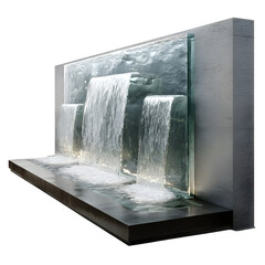 Modern glass panel water fountain with cascading streams creating a serene and elegant display