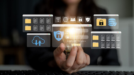 Secure login and file management interface with folder, password, and encryption icons for cybersecurity visualization Parse