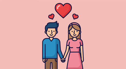 Couple holding hands with hearts above symbolizing love and connection illustration.