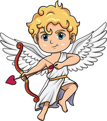 Cute Cartoon Cupid with Bow and Heart Arrow
