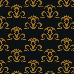 Golden ornament black background seamless textile design