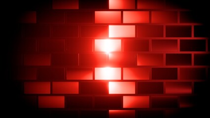 Abstract Red Glossy Brick Wall Texture Background, Modern Industrial Stage Light and Dark Urban Concept, fractal glass