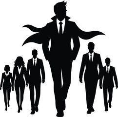 Confident Business Leader Silhouette Team Moving Forward vector illustration isolated on white background