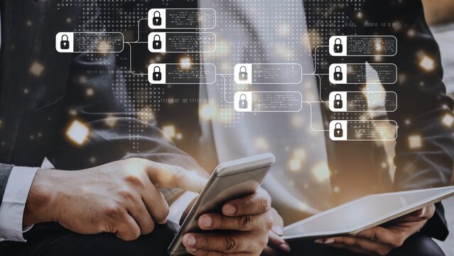 Blockchain structure showing distributed data blocks linked with encryption, representing secure transaction verification, decentralized control, and immutable record system Marrow
