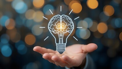 Light Bulb Idea Concept with Brain Design and Bokeh Background