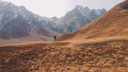 Concept Of The achievement of success - Hiker in the Mountain