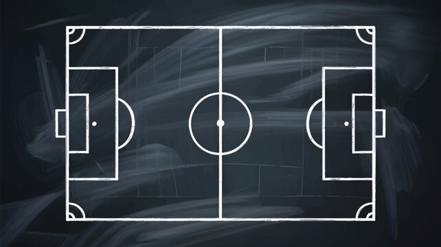 Outline of a soccer field white lines on a dark background illustration for sports and recreation concepts