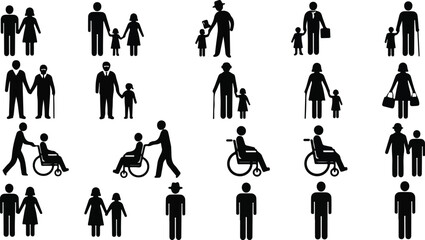 Diverse collection of human figures representing various social and physical conditions.