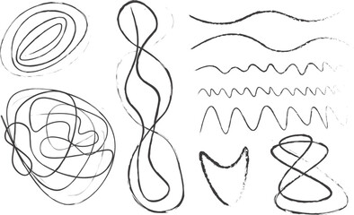 Collection of abstract hand drawn scribbled lines and shapes