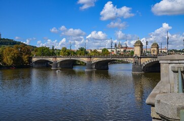 Fototapeta premium Czech Republic, Prague September 6, 2025, one of the numerous bridges over the Vltava River in Prague