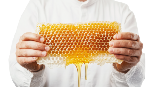 Fresh Honeycomb Dripping Honey on Transparent Background - Powered by Adobe