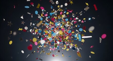 Colorful confetti explosion against a dark background creating a festive and celebratory atmosphere perfect for party invitations and event promotions