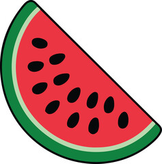 Watermelon slice silhouette with seeds. slice of watermelon, half watermelon, summer fruit red watermelon vector illustration design for fresh juicy logotype graphic design.