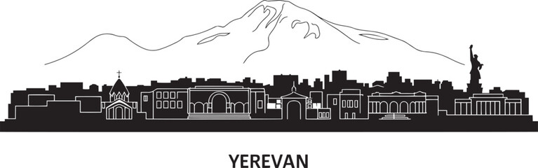 Yerevan armenia skyline silhouette with mount ararat and statue of liberty landmark vector © Zakir Ali