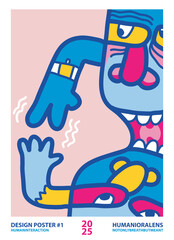 Colorful abstract poster design with portrait decorative drawing hand drawn vector illustration.