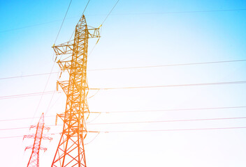 Power lines as rising electricity demand. Energy consumption. Increase in electricity tariffs....