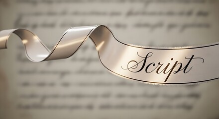 Elegant script typography on a flowing ribbon against a blurred handwritten document background creating a sophisticated and classic aesthetic for design projects