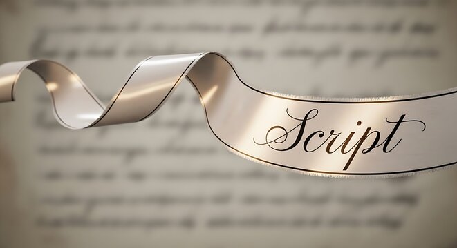 Elegant script typography on a flowing ribbon against a blurred handwritten document background creating a sophisticated and classic aesthetic for design projects