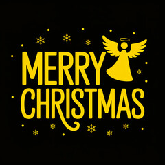 Bright yellow Christmas greeting with angel design on black background