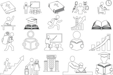Diverse hand drawn icons representing business and education concepts