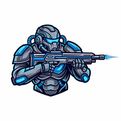 Fototapeta premium Illustration of futuristic armored warrior aiming energy rifle weapon