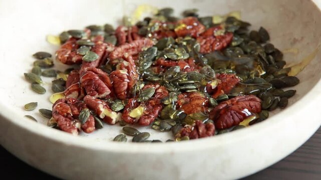 sweet and spiced nuts with pecans and pumpkin seeds