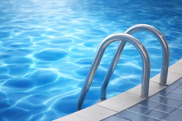 Obraz premium Swimming Pool Ladder and Blue Water Ripples in Summer.