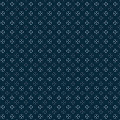 Small white flowers pattern doodle shapes motif continuous classic blue background. Modern floral fabric design textile swatch ladies dress, men's shirt all over print block.